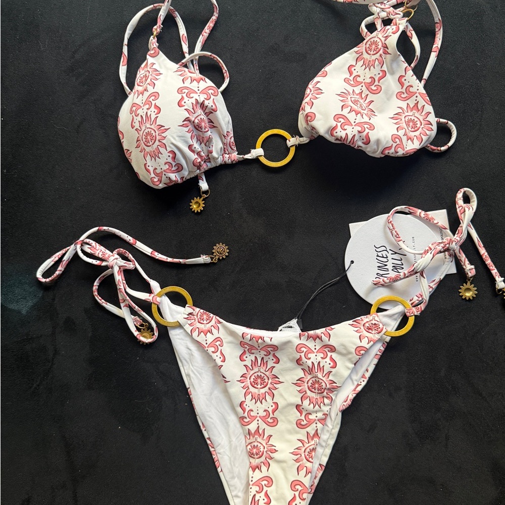 Princess Polly Salmar Triangle Ring Bikini Top White / Red - Picture 3 of 5